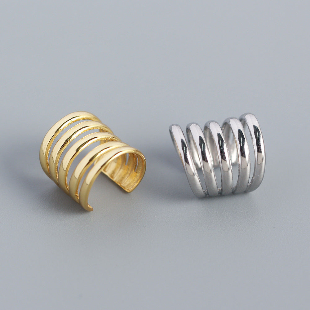Sweet-Edgy Geometric Line-Designed S925 Sterling Silver Clip-On Ear Cuffs for Non-Pierced Ears