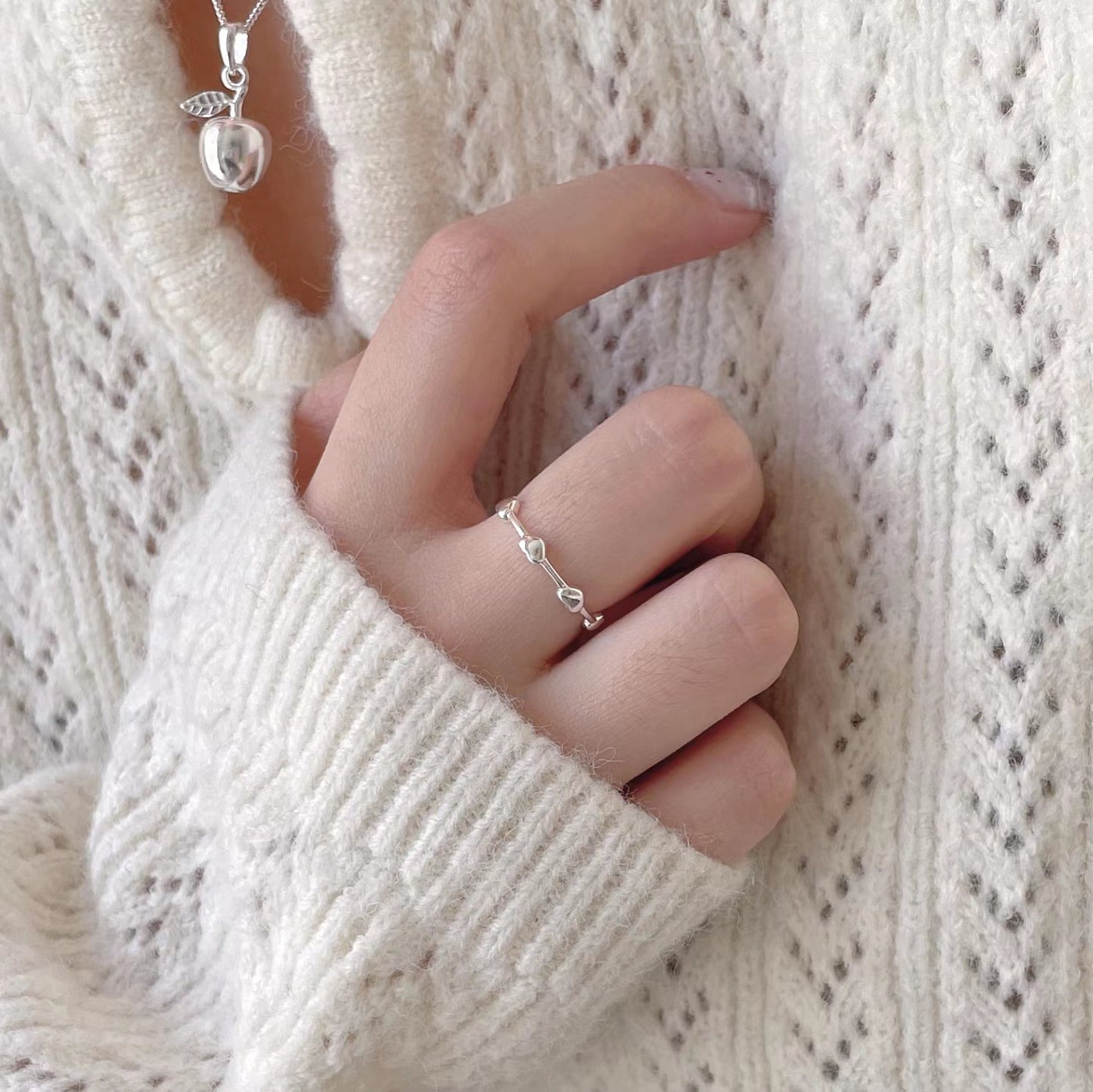 Minimalist Heart-Shaped 925 Sterling Silver Adjustable Ring for Women