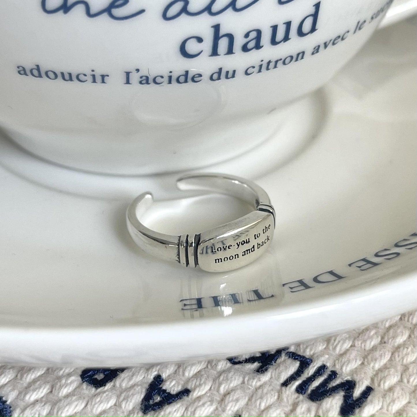 Anillo vintage de plata de ley 925 con forma de corazón con detalles geométricos y de rayas para mujer