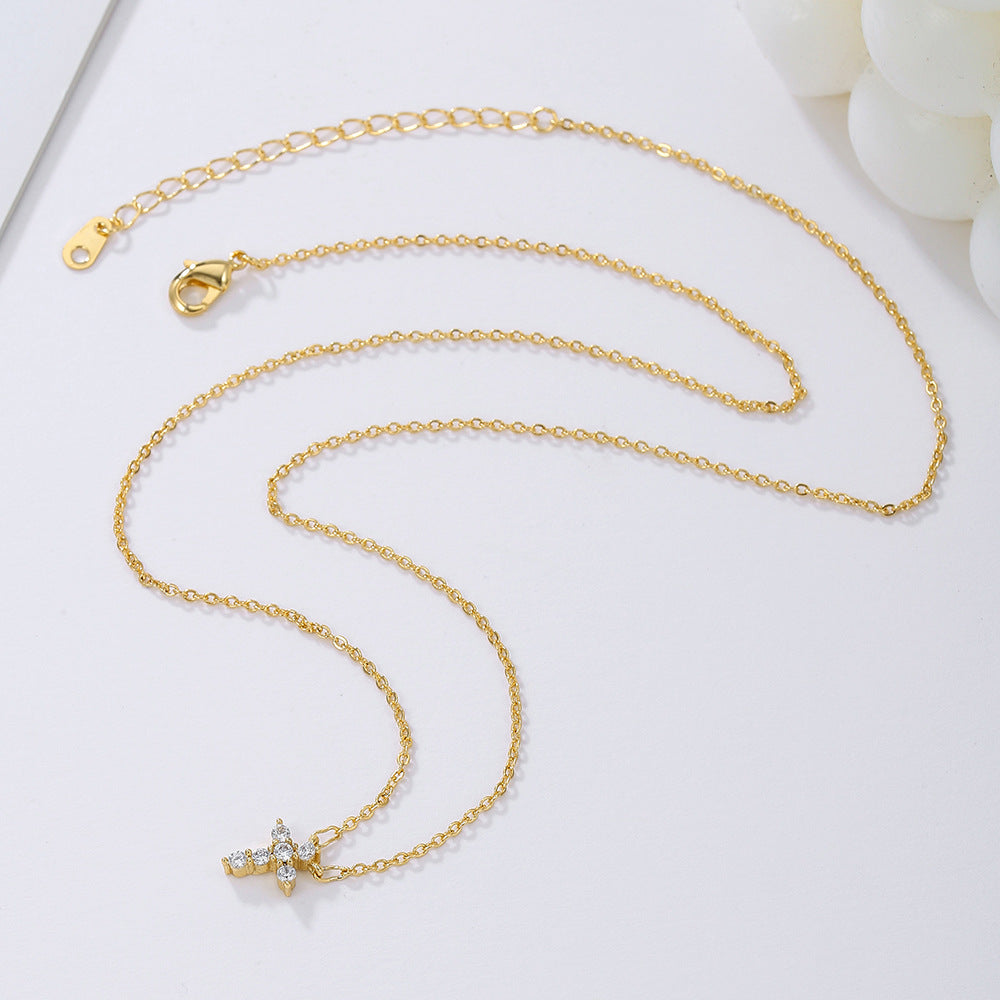 Luxury Gold Plated Brass Cross Cubic Zirconia Necklace for Women