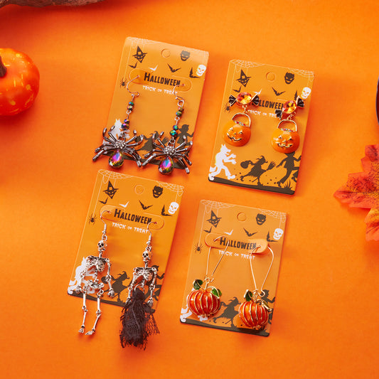 Pendientes Dulces y Atrevidos de Halloween para Mujer con Diseño de Calavera de Dibujos Animados y Hueso de Esqueleto en Aleación con Acabado Chapado