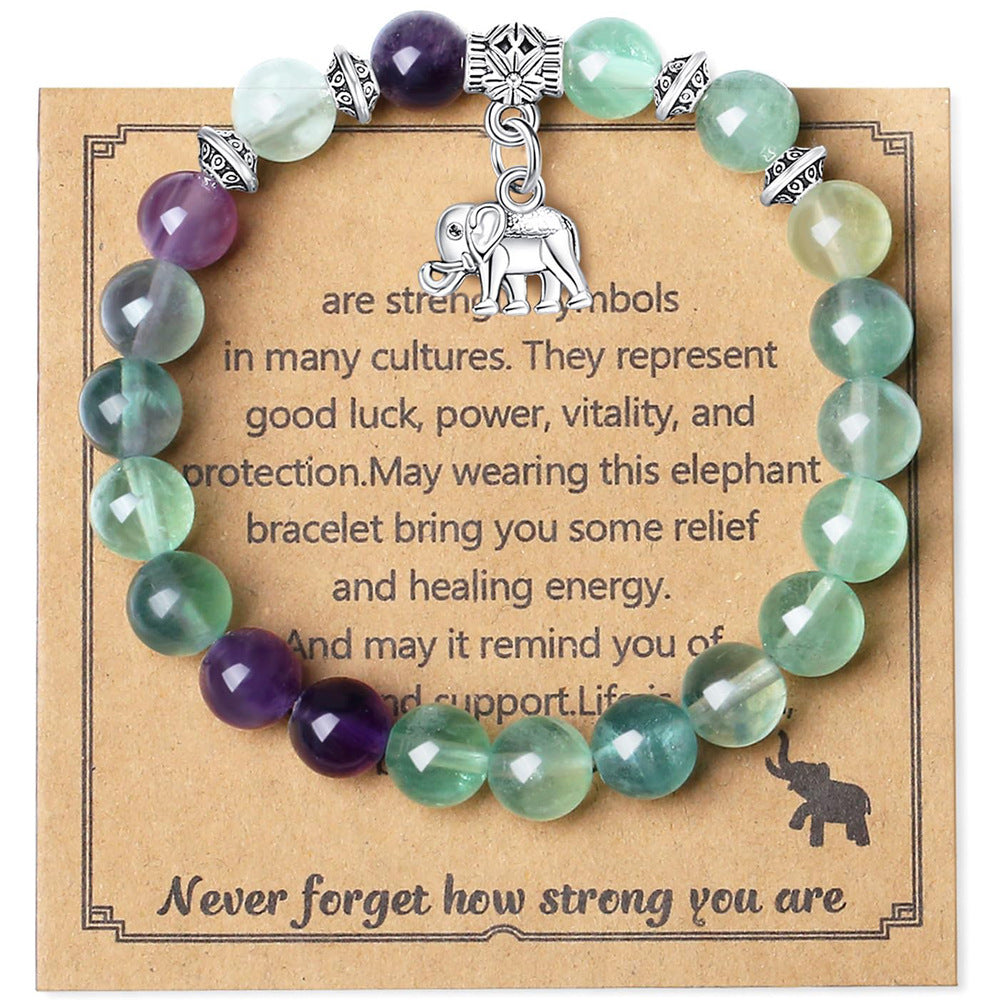 8mm Natural Stone Charm Bar Bracelet with Elephant Amethyst Amazonite Rose Quartz Fluorite Unisex Handmade Jewelry