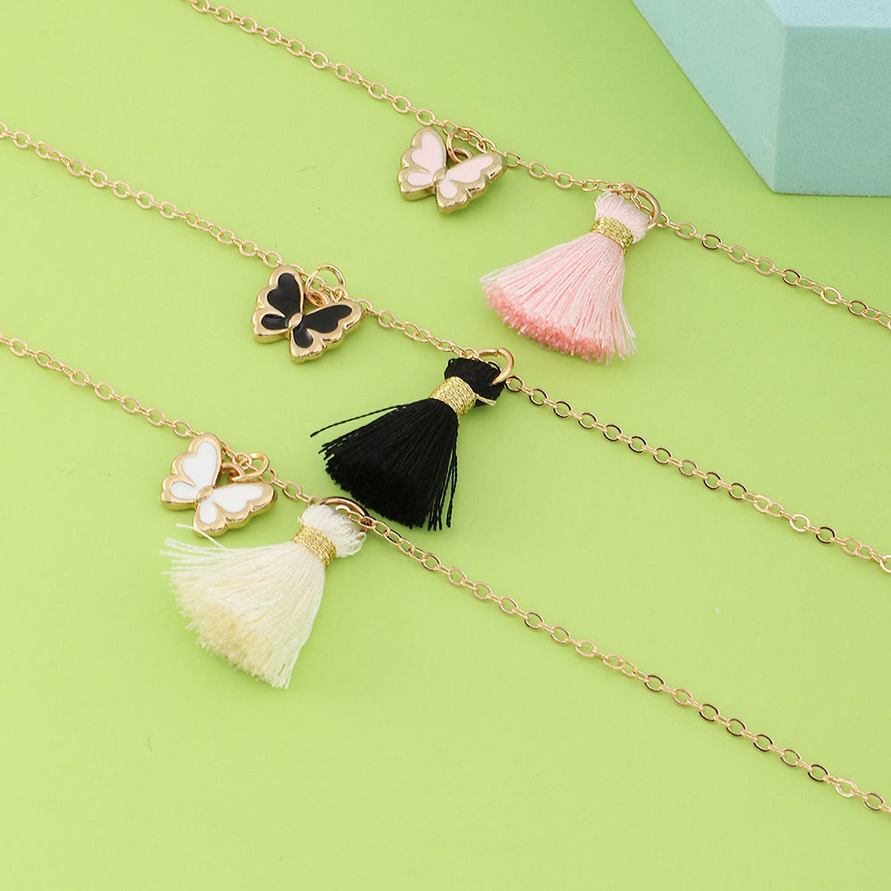 Collar con colgante de mariposa minimalista para niñas, de aleación con acabado esmaltado, cadena tipo box, juego de regalo de amistad para mujeres
