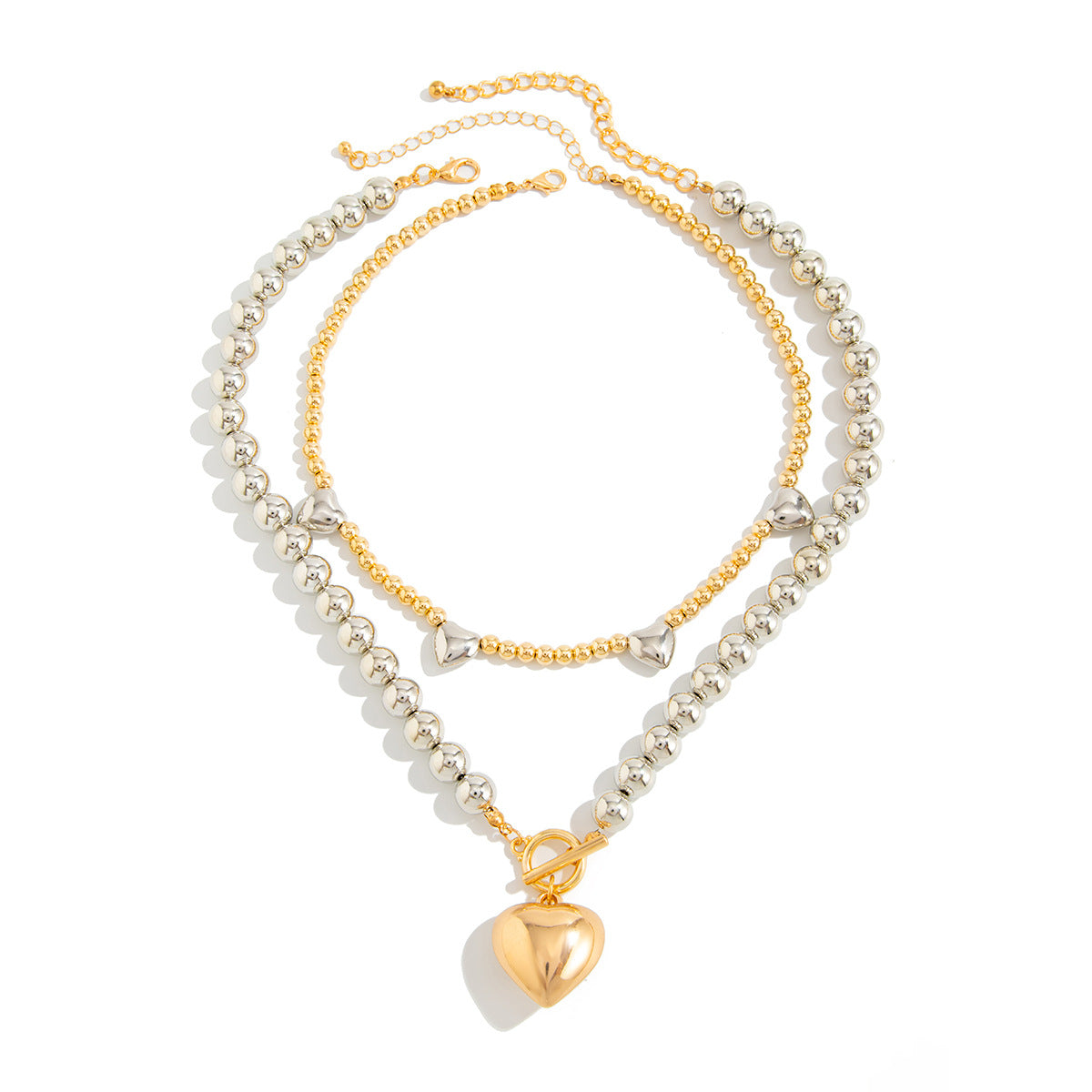 Minimalist Heart and Round Bead Alloy Plated Necklace for Women