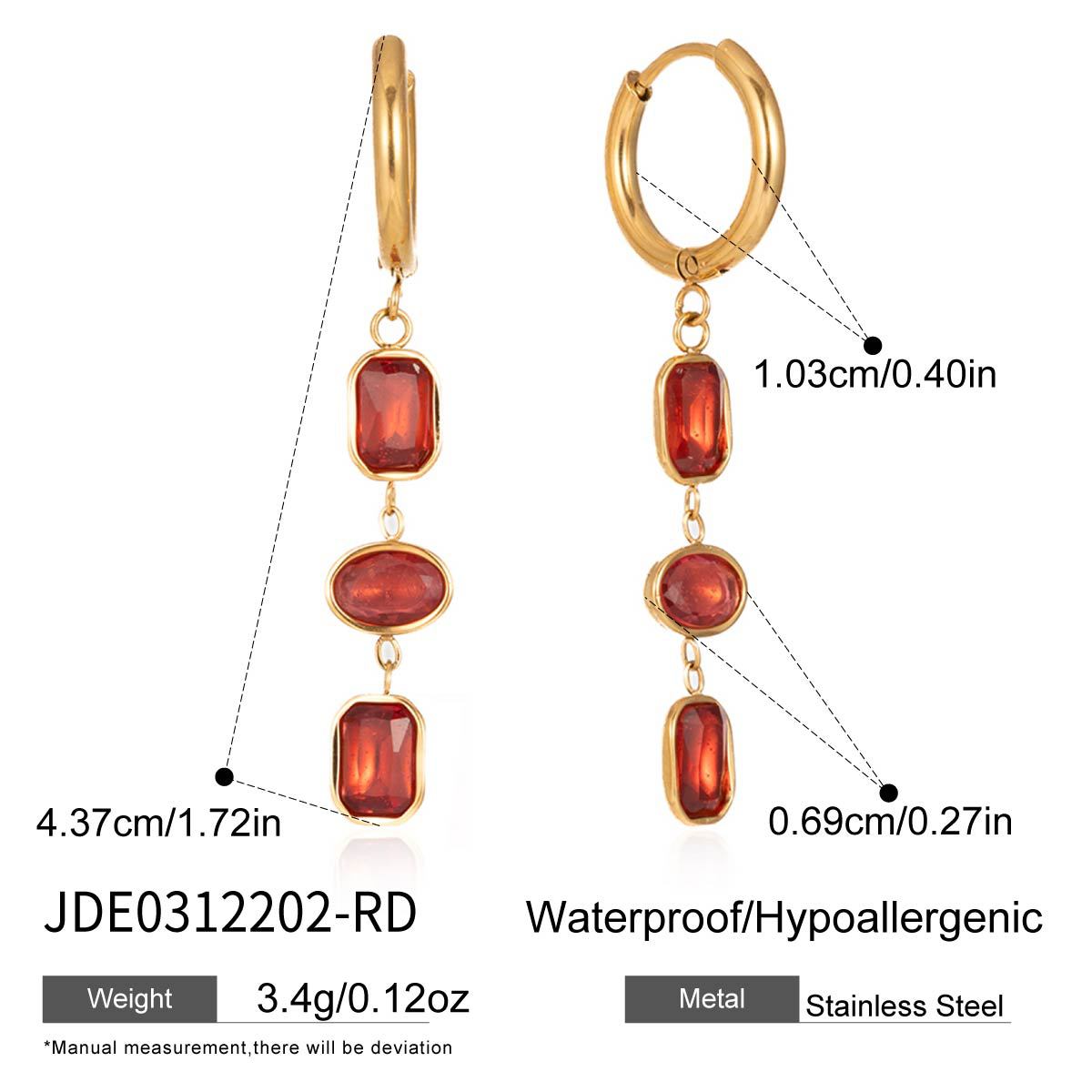 Minimalist Luxury Geometric Titanium Steel PVD Colorful Cubic Zirconia Tassel Earrings for Women