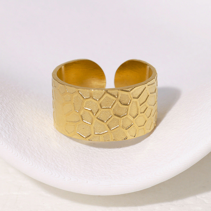 Anello Aperto a Rete Geometrica Minimalista Vintage Gioielli da Donna in Acciaio Inossidabile Placcato Oro 18K