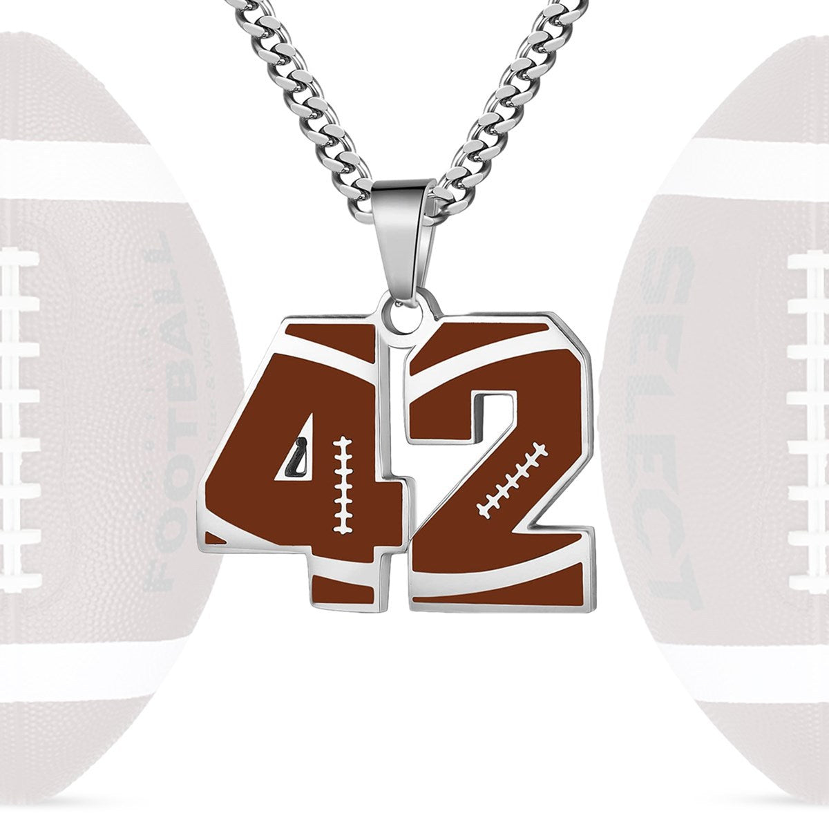 Motivational Football Number Pendant Necklace for Men in Stainless Steel with Polished Finish and Letter/Number Design