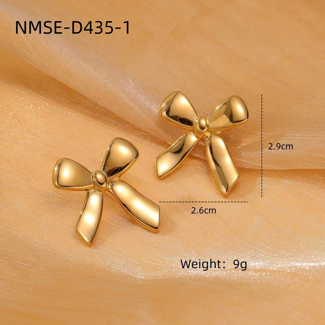 Elegantes Pendientes de Acero de Titanio con Forma de Lazo Bañados en Oro para Mujer