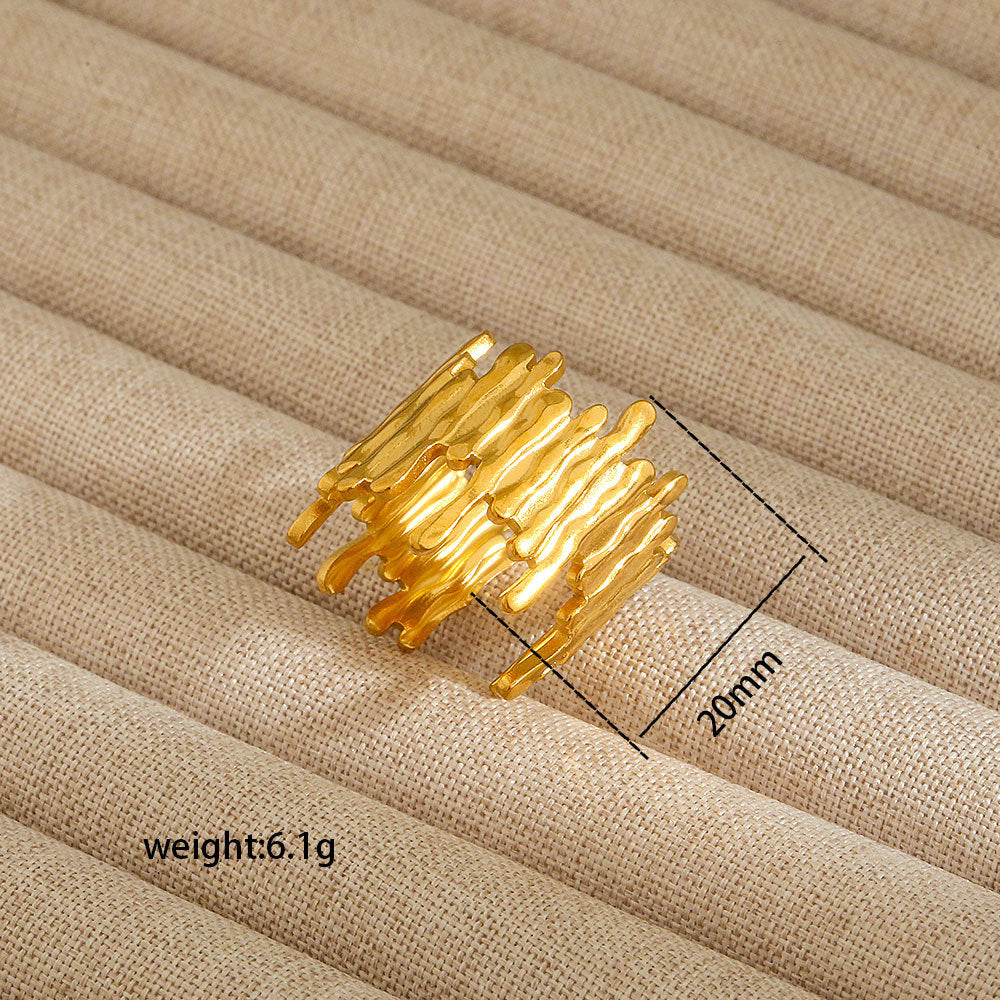 Anello aperto da donna in acciaio al titanio con forma geometrica e a cuore, stile INS, con finitura placcata