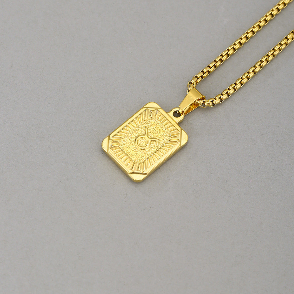 Collana con Pendente Zodiacale Geometrico Minimalista in Acciaio Inossidabile con Finitura Placcata per Uomo e Donna