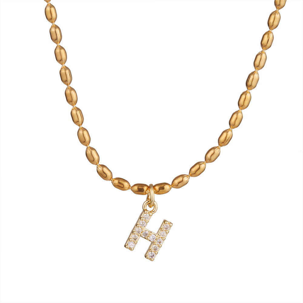 Collana in Acciaio Inossidabile a Forma di Lettera Minimalista con Intarsio di Strass da Donna, Stile Catena Snake, Elegante Gioiello per Clavicola