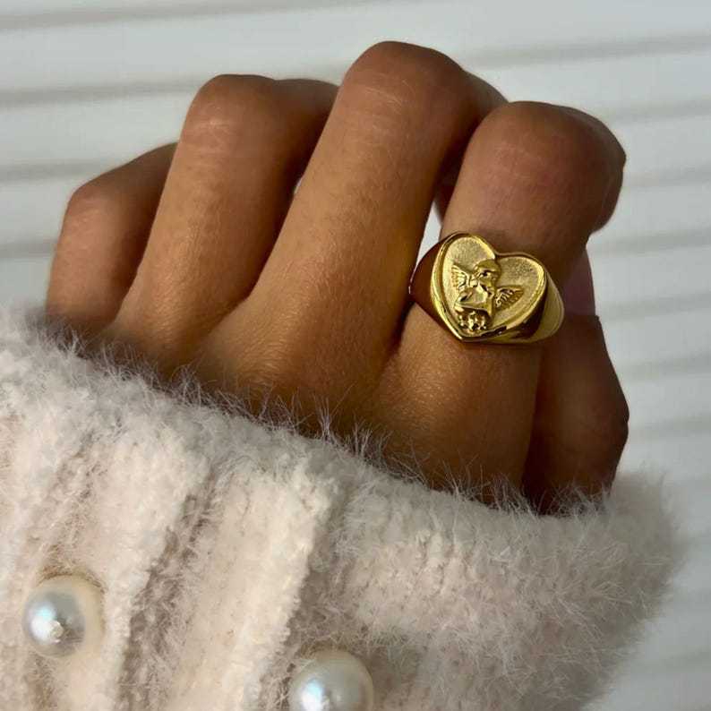 Elegant Geometric Angel Plated Titanium Steel Ring for Women