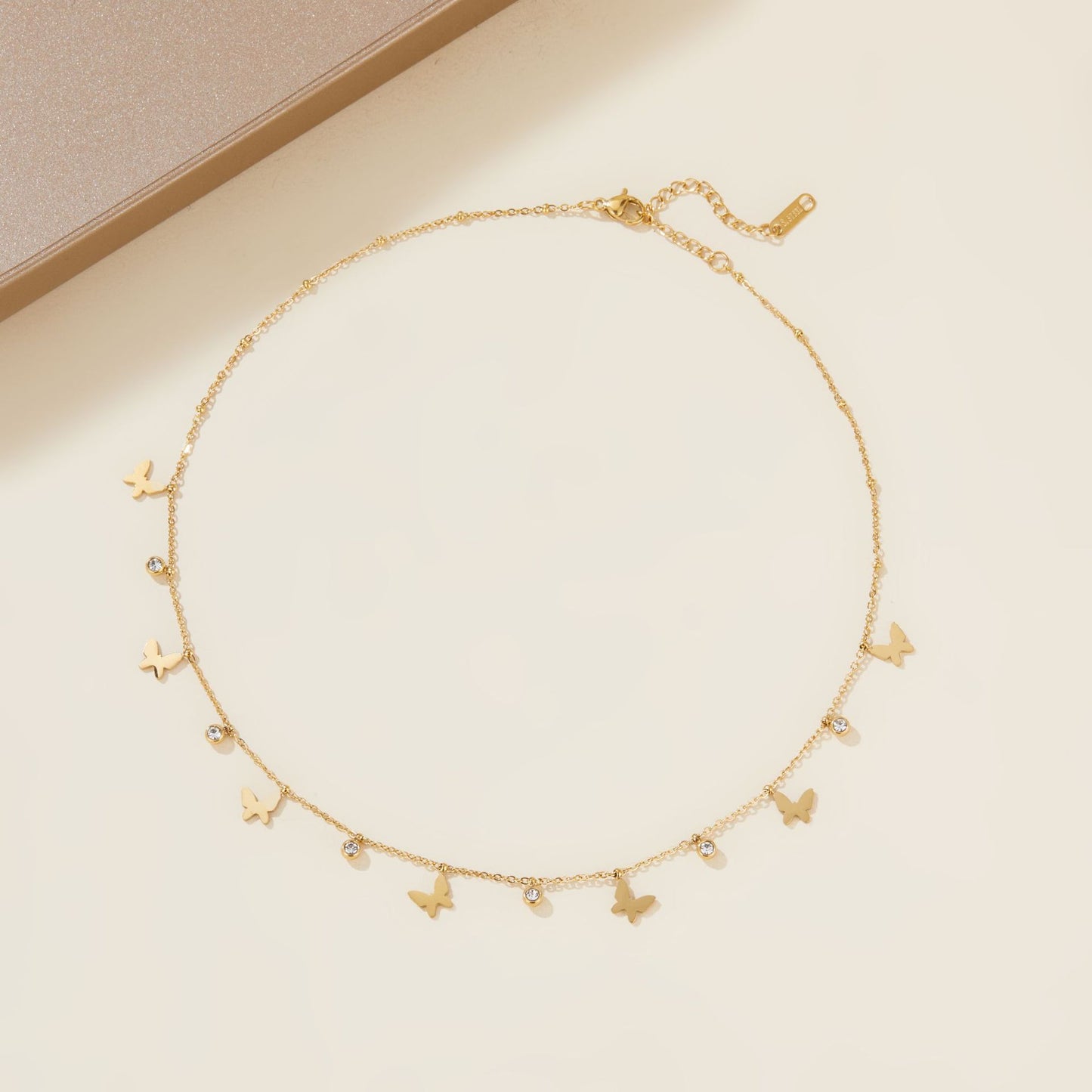 Minimalist Rhinestone Inlaid Star and Butterfly Stainless Steel Pendant Necklace for Women