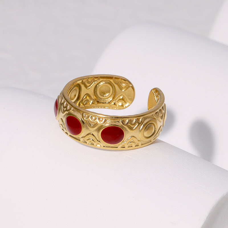 Vintage Geometric Adjustable 18K Gold Plated Stainless Steel Ring for Women