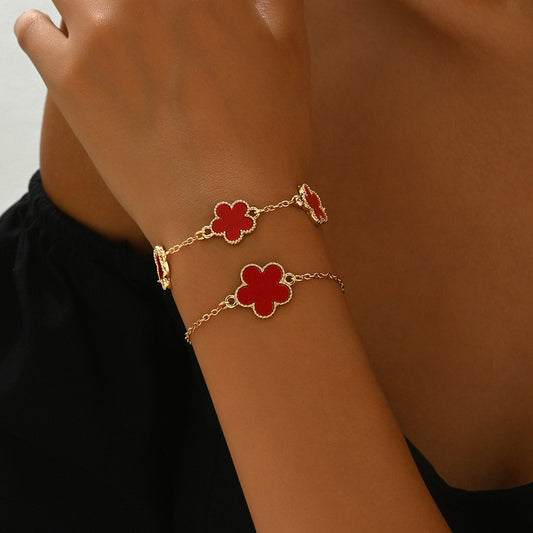 Pulsera Minimalista Floral para Mujer de Aleación de Zinc con Acabado Esmaltado con Diseño de Flor de Ciruelo y Pétalos