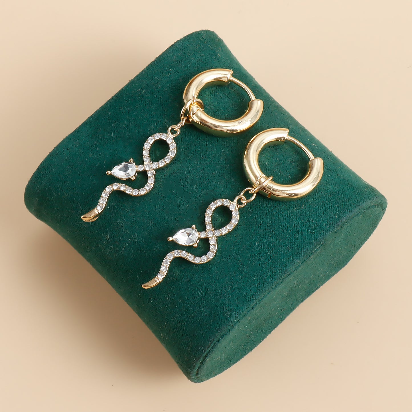 Fashionable Snake-Shaped Geometric Earrings with Full Rhinestone Inlay and Electroplated Finish for Women
