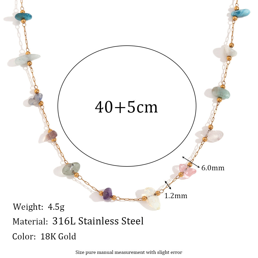 Collana da donna minimalista geometrica in acciaio inossidabile con placcatura in oro 18 carati e dettagli in pietra naturale