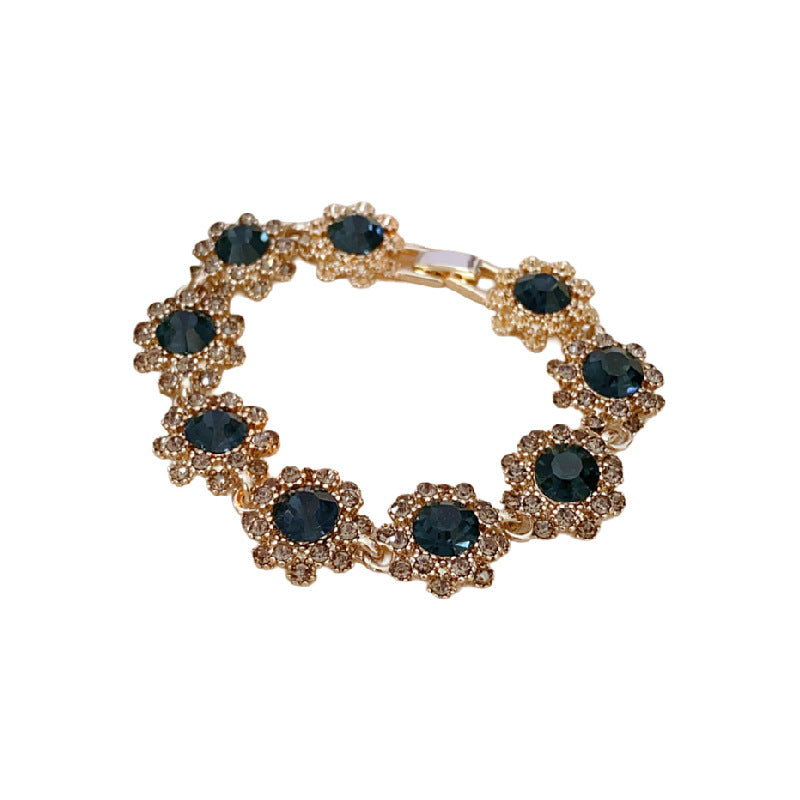 Vintage Floral Flower Earrings Bracelet Necklace Set for Women Alloy Jewelry with Rhinestone Inlay Locket Chain Minimalist Elegant Luxury Style