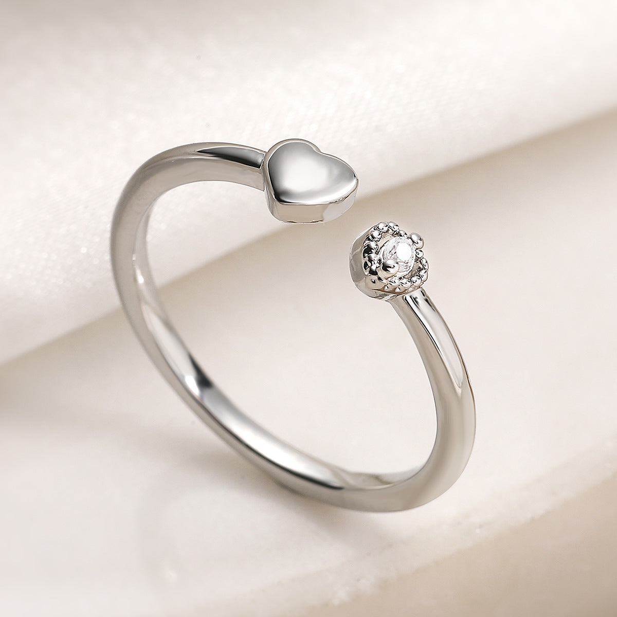 Minimalist 18K Gold Plated Brass Heart Geometric Ring with Cubic Zirconia for Women