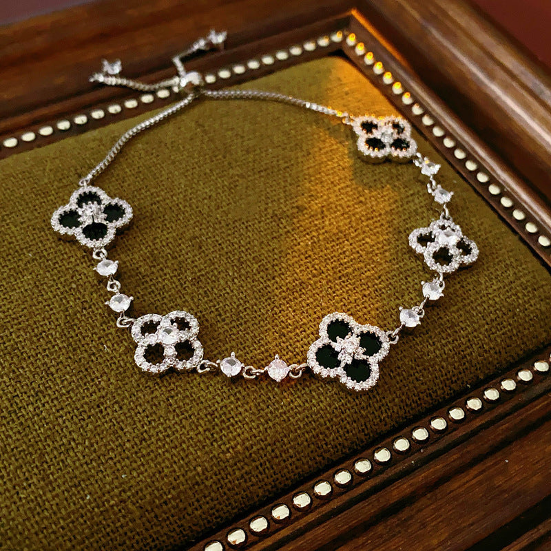 Luxury Elegant Geometric Floral Cubic Zirconia Inlay Bracelet for Women