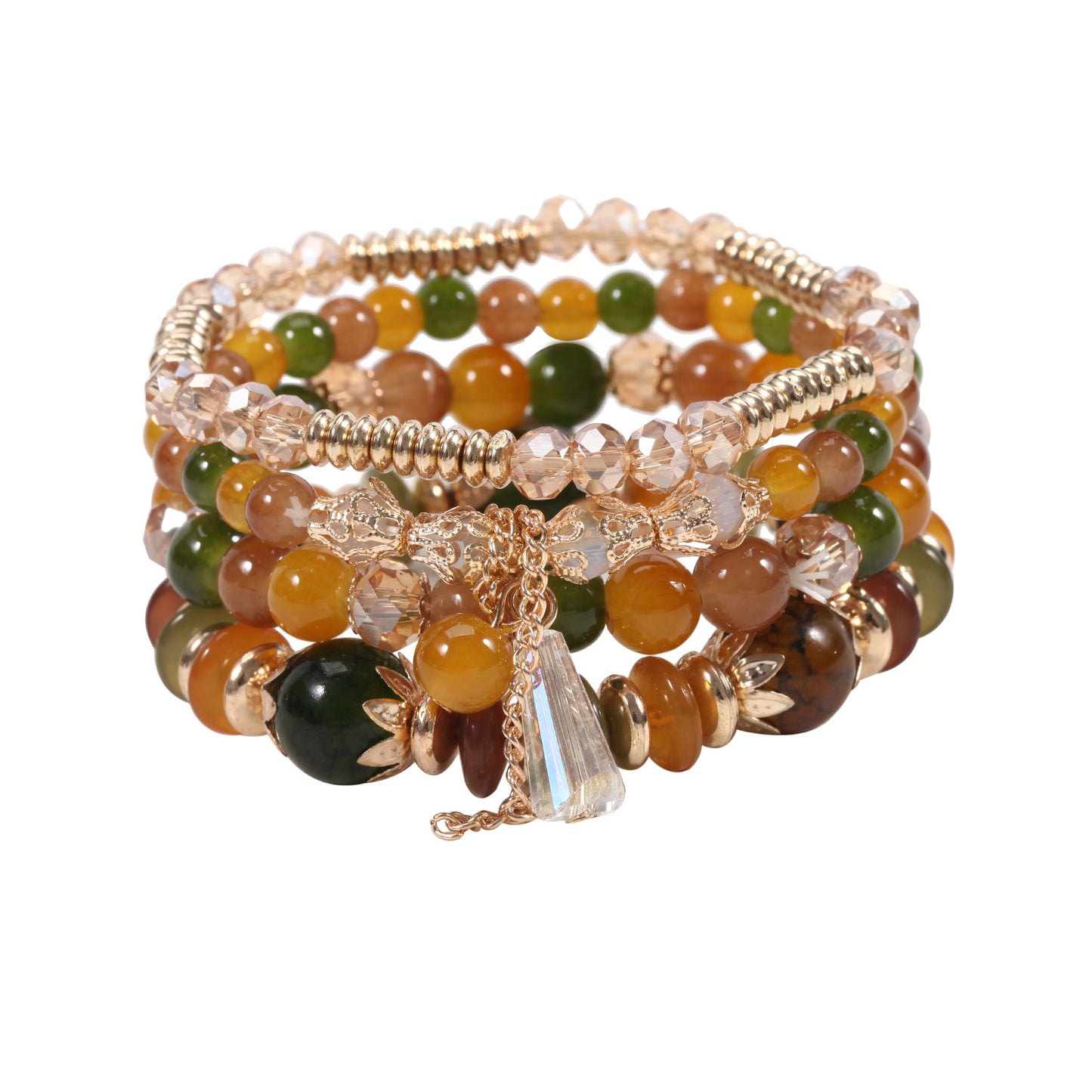 Bohemian Plated Agate Crystal Floral Bracelet Set Unisex