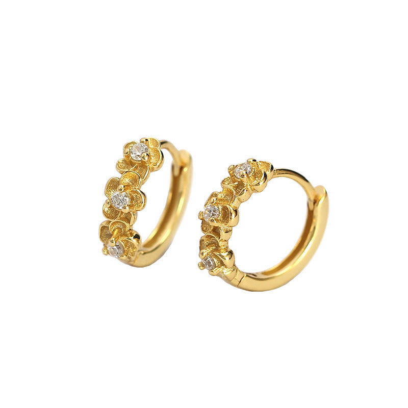 Orecchini a perno da donna a forma di fiore in argento sterling 925, stile floreale dolce, con finitura placcata