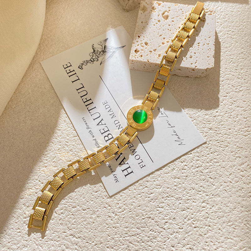 Gold Plated Titanium Steel Round Shell Cat's Eye Bracelet
