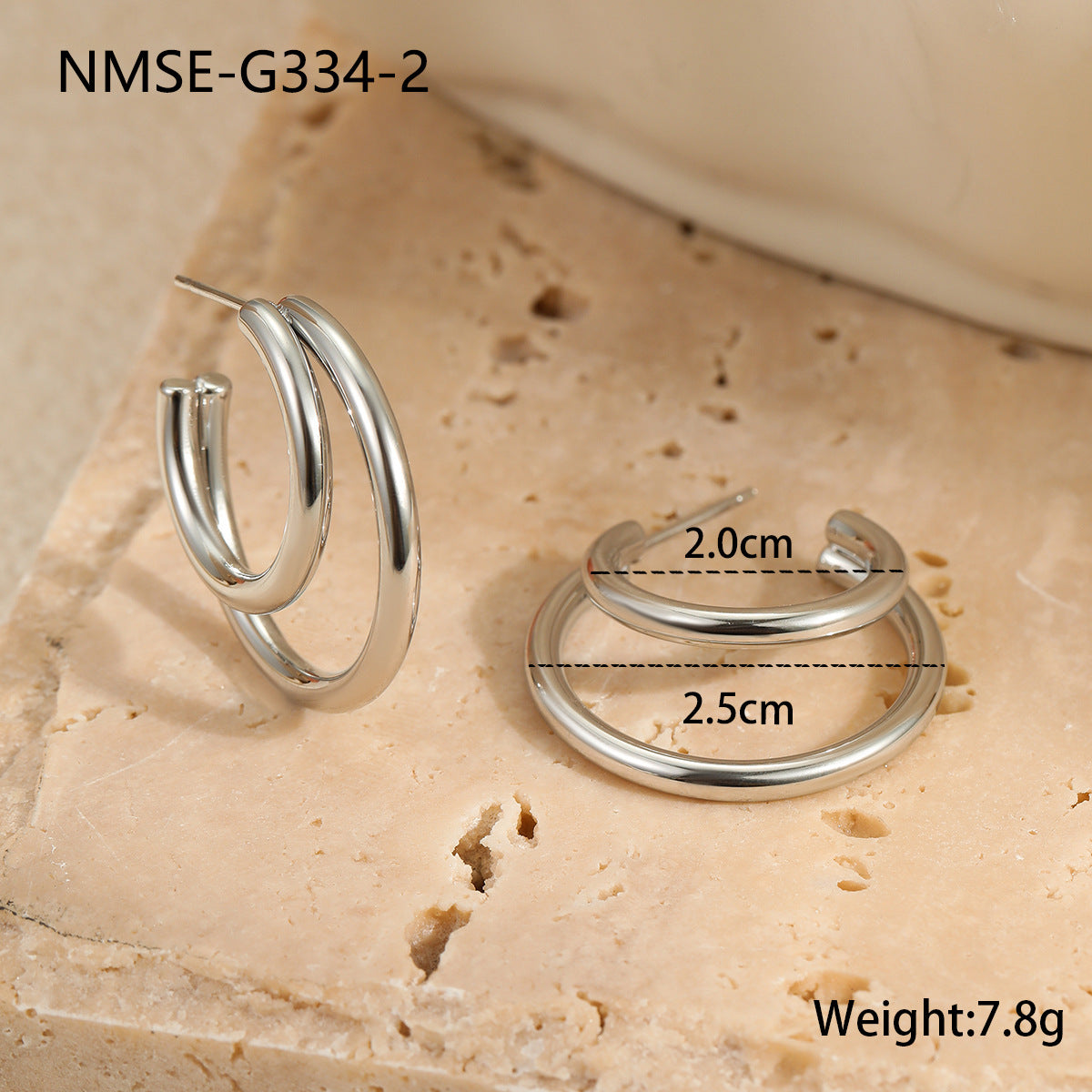 Aretes de Acero Inoxidable en Forma de C de Doble Capa Geométrica Minimalista para Mujer con Acabado Chapado