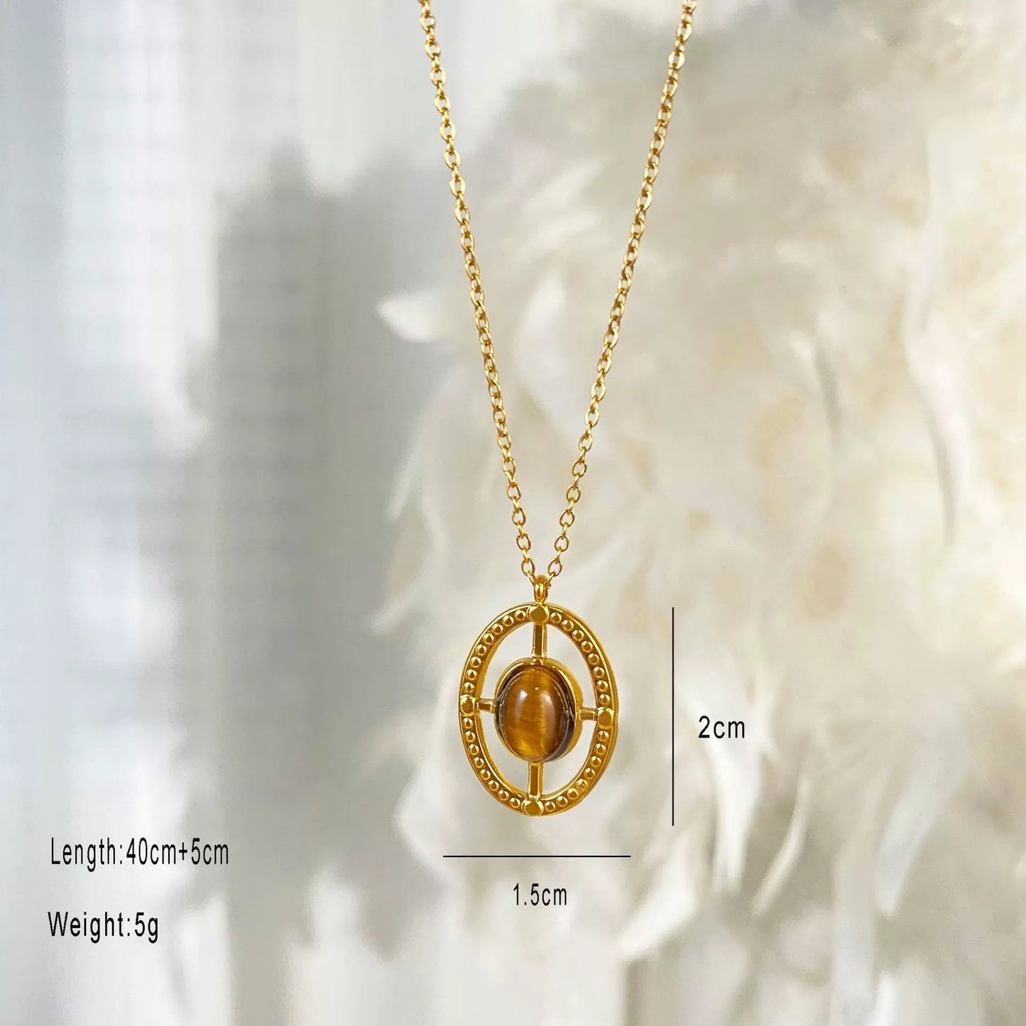 Vintage Geometric Tiger's Eye Titanium Steel Necklace for Women