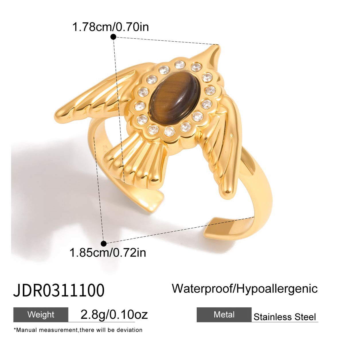 Set collana pendente minimalista con occhio di tigre, acciaio in titanio e intarsio placcato oro per donna