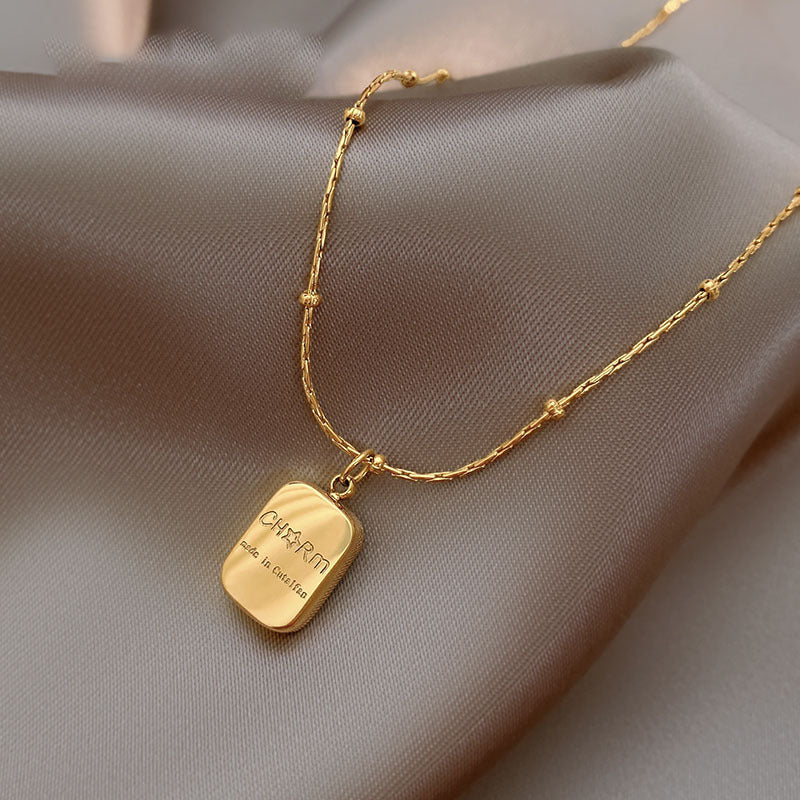 Minimalist Geometric Square Titanium Steel Plated Pendant Necklace for Women Unisex Delicate Clavicle Chain Versatile Sweater Chain
