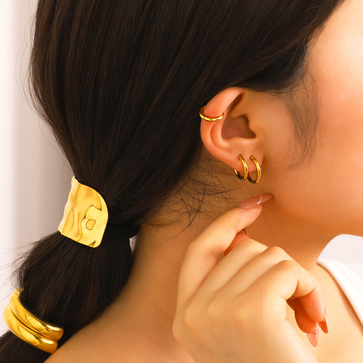 Vintage Minimalist Round Geometric Stainless Steel Electroplated Earrings Set for Women Waterproof Jewelry