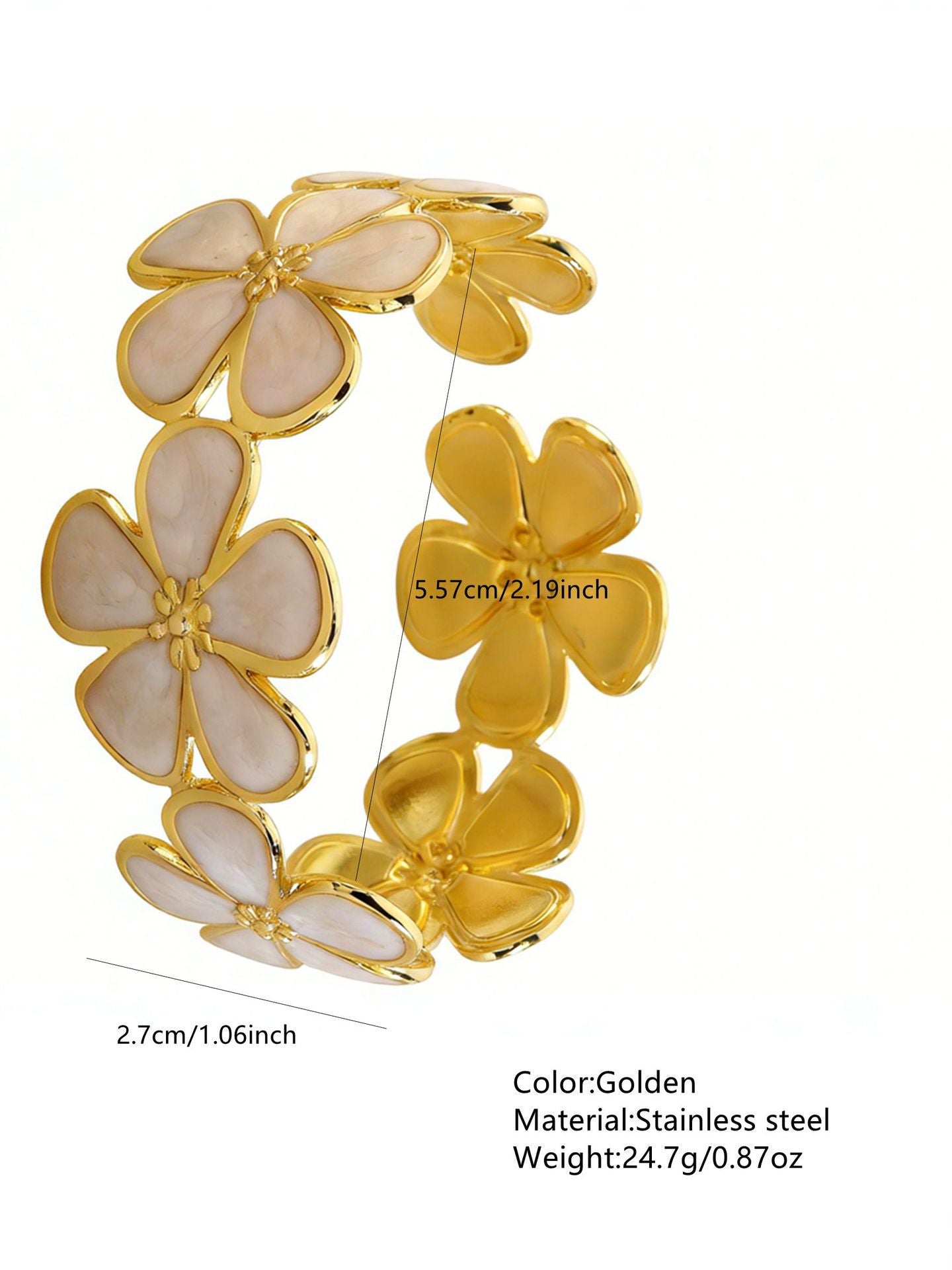 Elegante Pulsera Abierta de Lujo Floral con Esmalte de Aceite de Acero Inoxidable y Titanio con Cereza