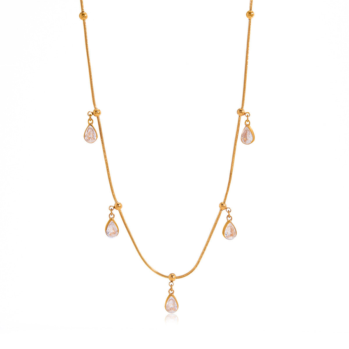 Minimalist Elegant Geometric Teardrop PVD Stainless Steel Cubic Zirconia Y-Chain Necklace for Women