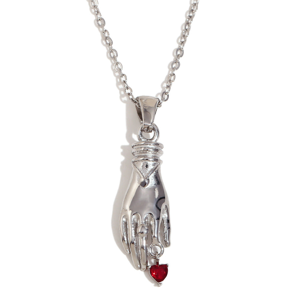 Collana con pendente geometrico vintage da donna in acciaio inossidabile con placcatura in oro 18K e singolo strass rosso
