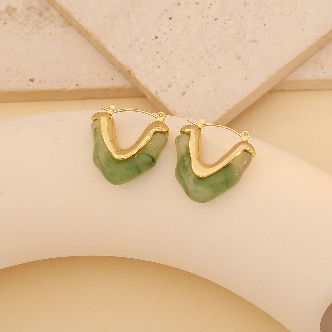 Fashionable Geometric V-Shaped Earrings in Stainless Steel with Plated Finish for Women