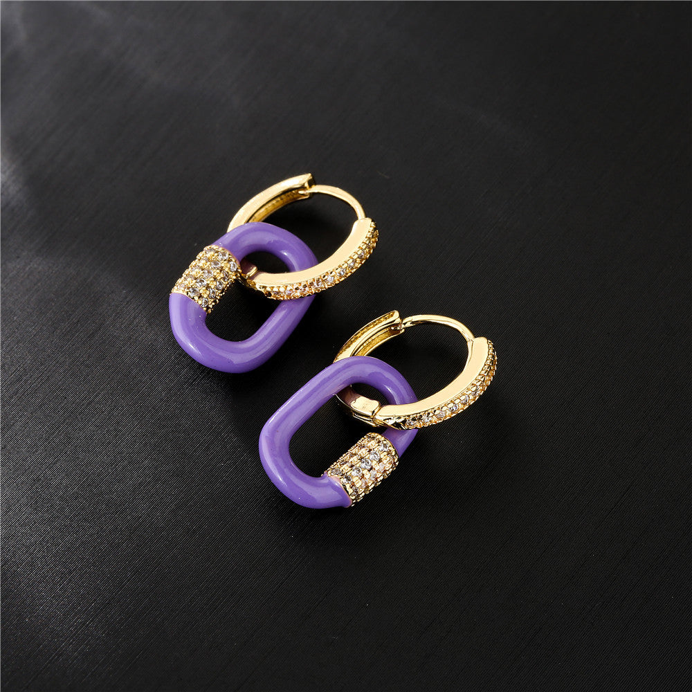 Geometric Drip Oil Cubic Zirconia Gold Plated Brass Earrings