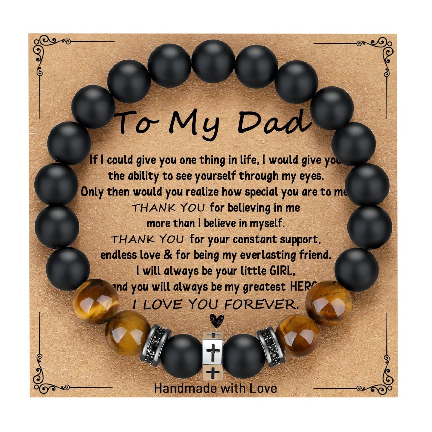 Matte Geometric Cross Tiger Eye Beaded Bracelet Stainless Steel Elastic Bangle