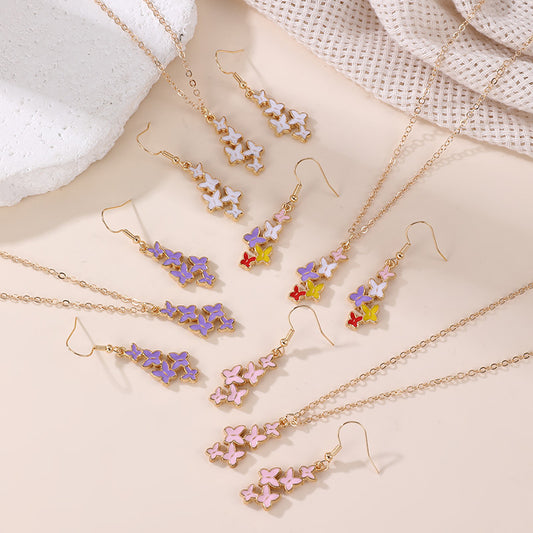 Minimalist Butterfly Bow Pendant Necklace Set with Enamel Finish for Kids, Resin Jewelry on Beaded Chain