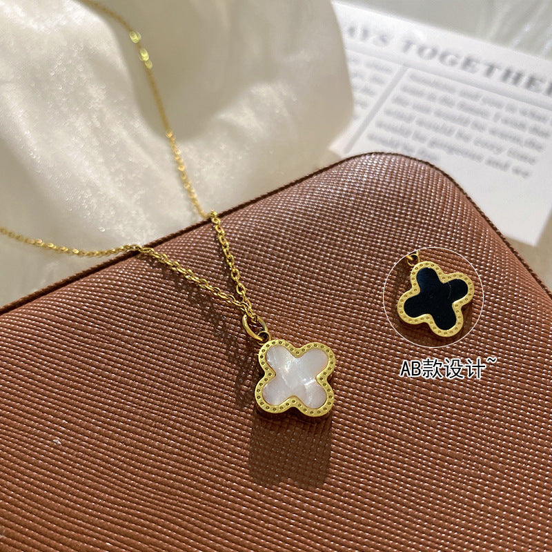 Minimalist Elegant Gold Plated Titanium Steel Four-Leaf Clover Necklace for Unisex