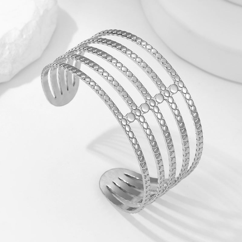 Adjustable Titanium Steel Bracelet for Women with Geometric Line Design Electroplated Finish Statement Cuff