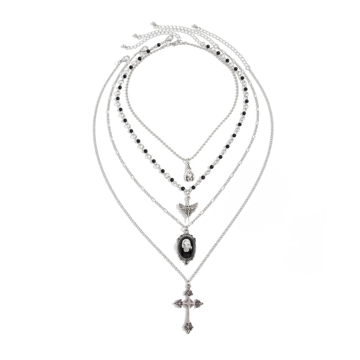 Punk Vintage Cross Skull Zinc Alloy Plated Pendant Necklace with Ball Chain for Women