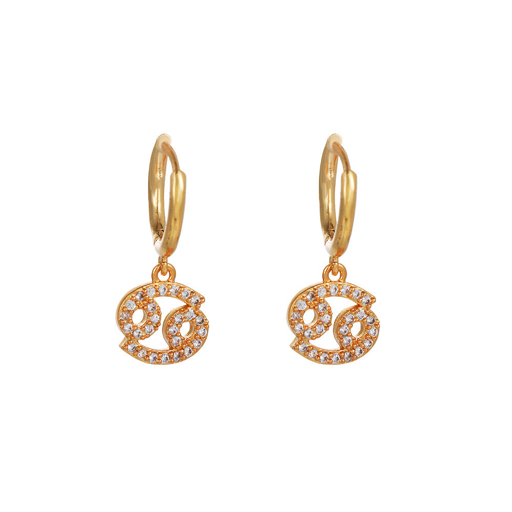 Micro-Inlaid Cubic Zirconia Brass Zodiac Earrings