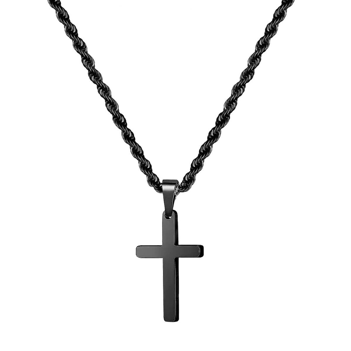 Geometric Cross Pendant Necklace in Stainless Steel with Gold Plating for Men and Women, Cuban Chain Style