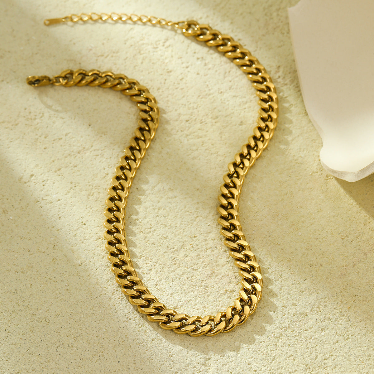 Moda OL Acero Inoxidable Chapado en Oro de 18K Grueso Cadena Cubana Collar para Mujer