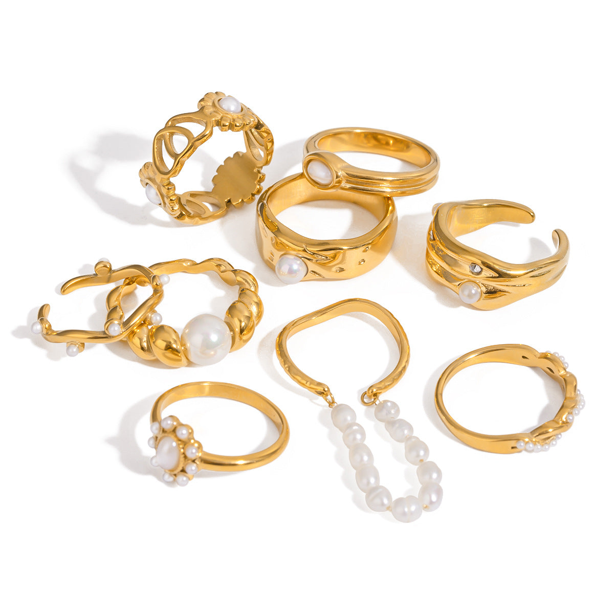 Anillo de acero inoxidable chapado con perla redonda geométrica para mujer