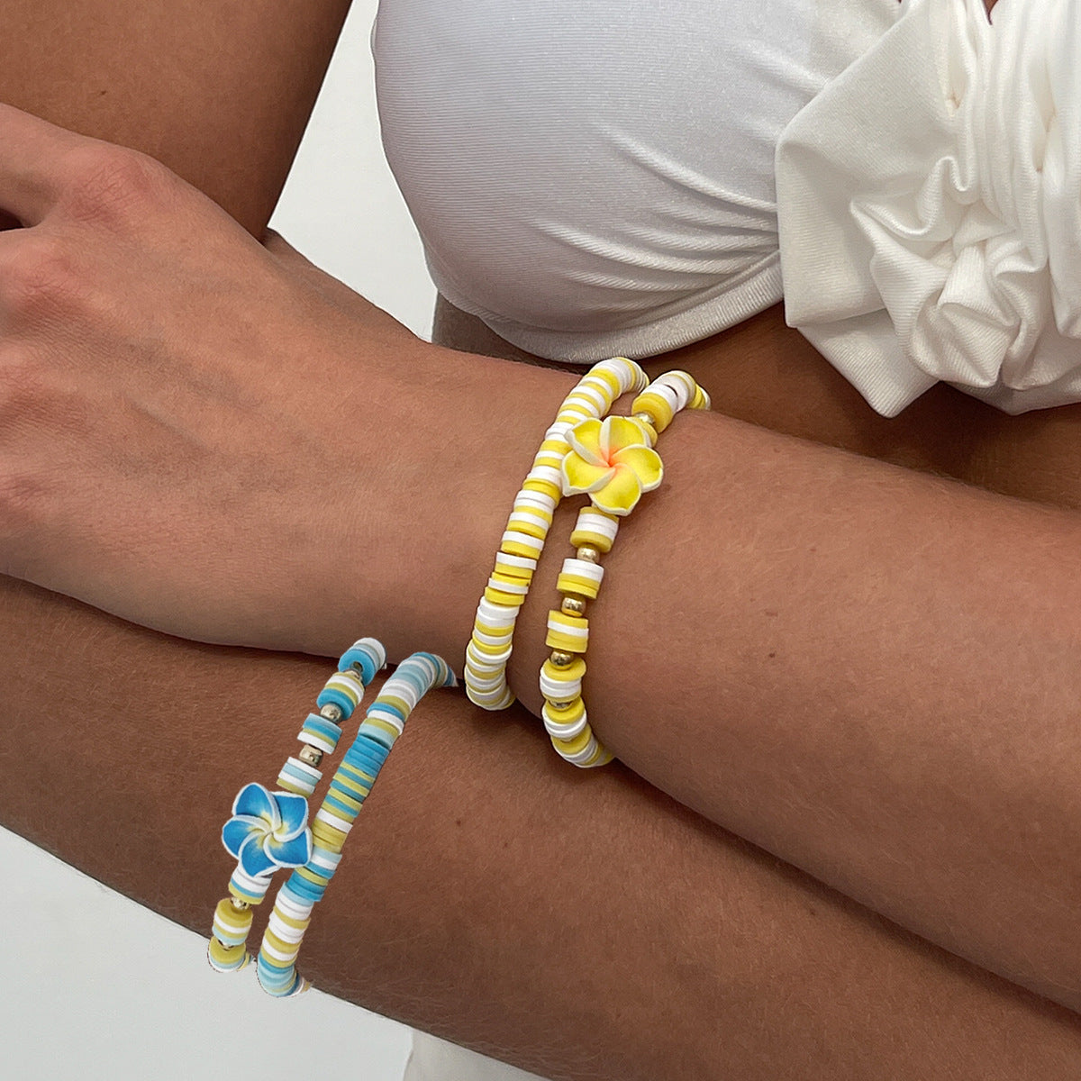 Pulsera de arcilla polimérica floral fresca y dulce con cuentas coloridas para vacaciones en la playa