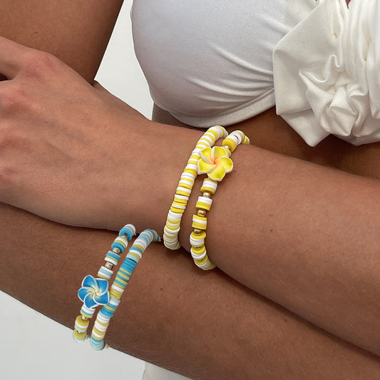 Bracciale in argilla polimerica fresco e dolce con fiori e perline colorate per le vacanze al mare