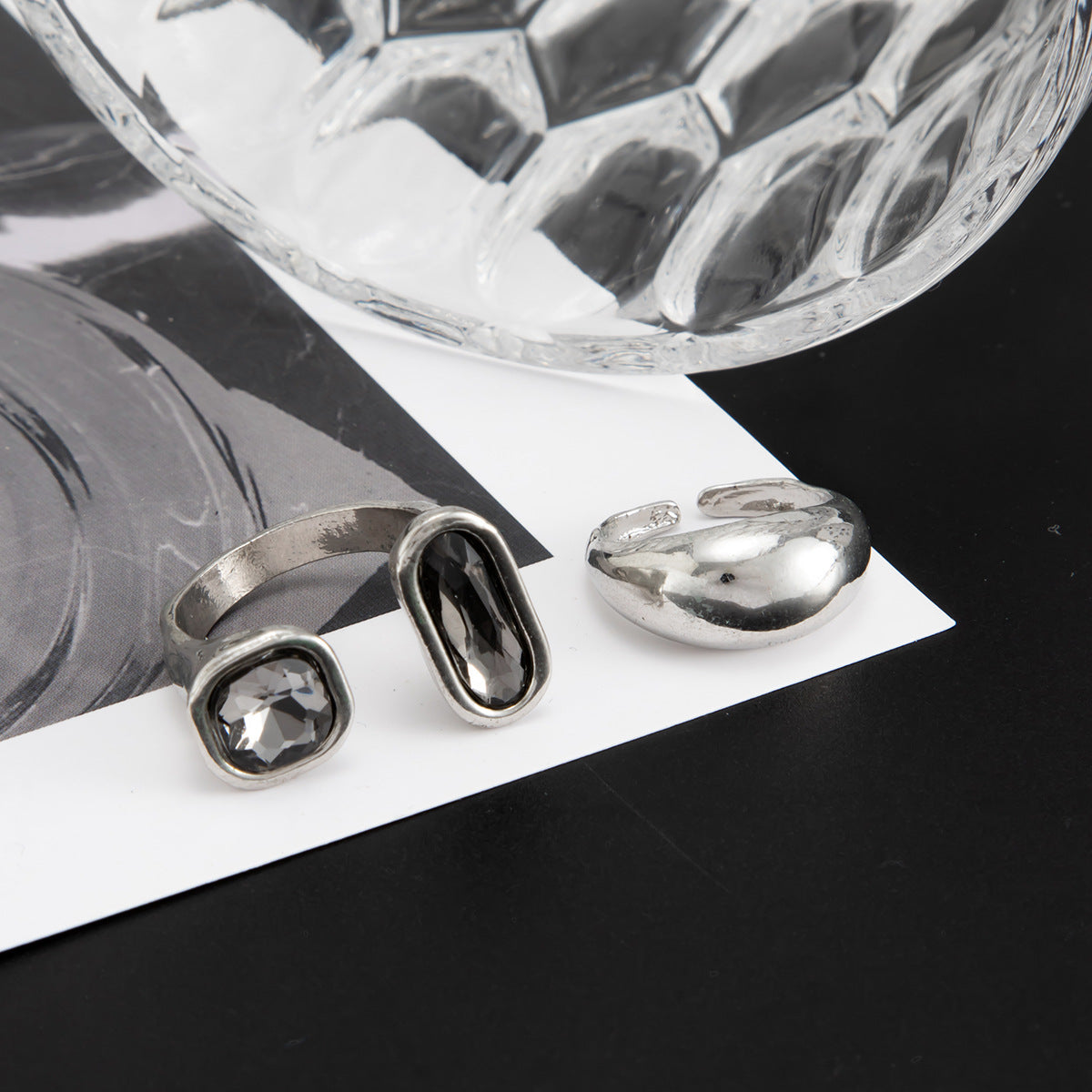 Minimalist Geometric Polished Zinc Alloy Rhinestone Open Toe Ring for Women
