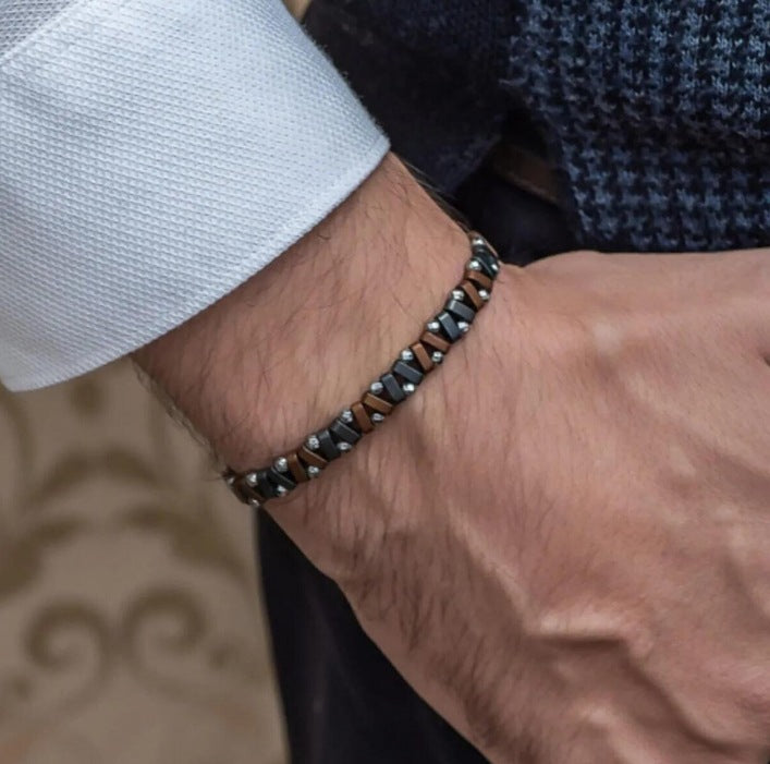 Minimalist Hip-hop Sporty Round Geometric Hematite Handmade Beaded Bracelet for Men and Women